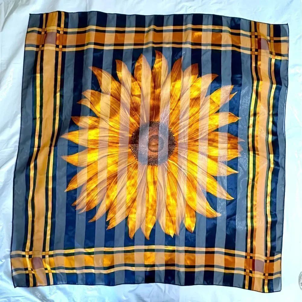 Blue and Yellow Sunflower Patterned Wrap Scarf